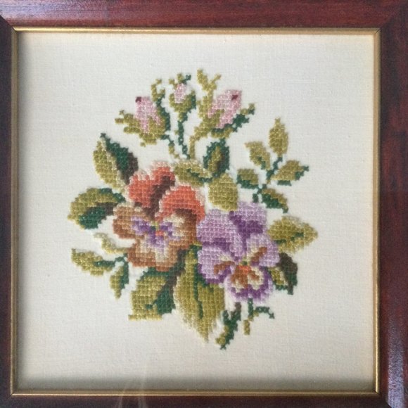 vintage framed needlepoint floral Hudson's bay company picture department small - Picture 2 of 4